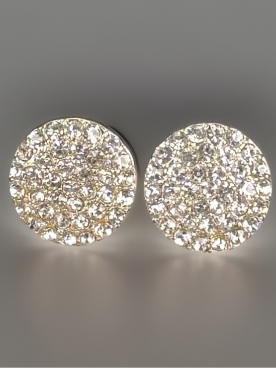 Jewelry - Silvertone Crystal Pavé Round Stud Clip On Earrings